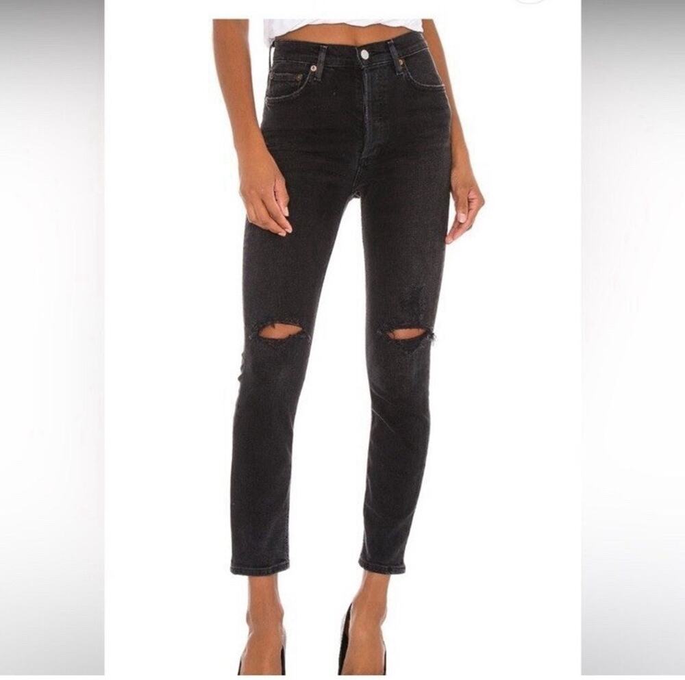 AGOLDE Nico High Rise Slim Jeans Cassette Faded Black Distressed 30 Work Style